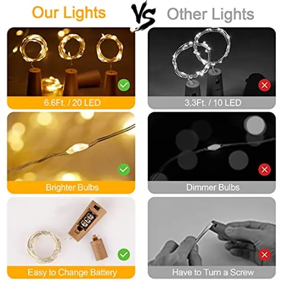 10 Pack Wine Bottle Lights with Cork, 20 LED Waterproof Battery Operated Cork Lights, Silver Wire Mini Fairy Lights for Liquor Bottles DIY Party Bar Christmas Holiday Wedding Déco {6}