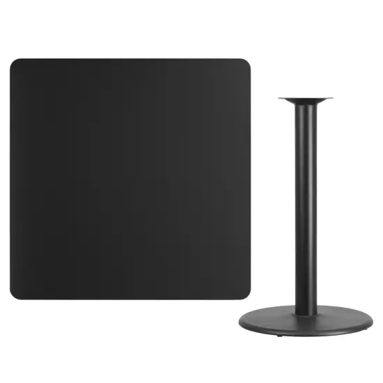 Emma and Oliver 42" Square Laminate Table Top with 24" Round Bar Height Table Base Black {3}