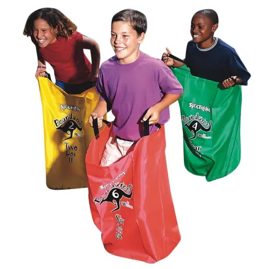 S&S Worldwide Boundaroos Fabric Hop Sacks. 30" L x 13" x 13" Sacks with Sewn on Handles. Machine Washable and Dryer Safe. Great for Field Days and Backyard Fun. Set of 6 Different Colored Sacks. {1}