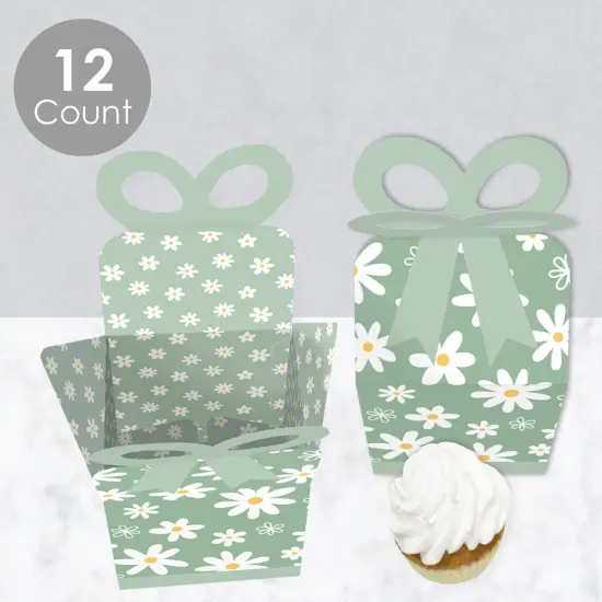 Big Dot of Happiness Sage Green Daisy Flowers - Square Favor Gift Boxes - Floral Party Bow Boxes - Set of 12 {4}