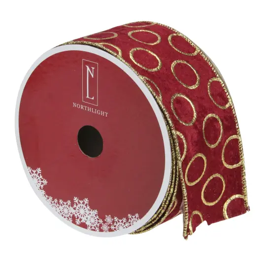 Northlight Red and Gold Circle Wired Christmas Craft Ribbon 2.5" x 16 Yards {4}