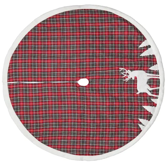 Dyno 48" Red and Black Plaid Reindeer Christmas Tree Skirt {4}