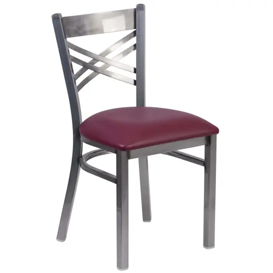 Emma and Oliver Clear Coated "X" Back Metal Restaurant Dining Chair BurgVYL/ClearCoated {1}