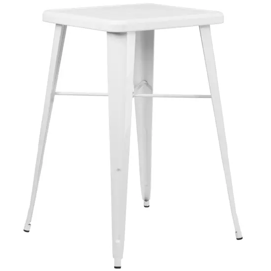 Emma and Oliver Commercial Grade 23.75" Square Metal Indoor-Outdoor Bar Set & 2 Backless Stools White {3}
