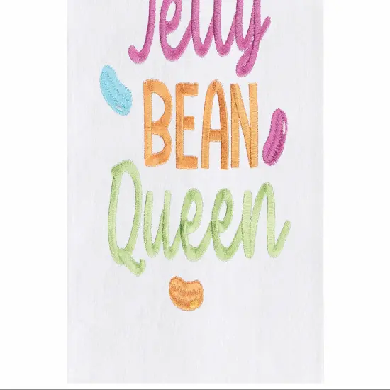 "Jelly Bean Queen" Easter Spring Funny Cute Pun Embroidered Cotton Flour Sack Kitchen Dishtowel {4}