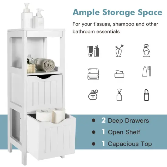 White Freestanding Storage Cabinet with 2 Removable Drawers for Bathroom {3}