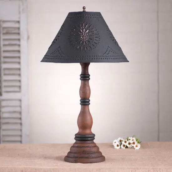 Irvin's Country Tinware Davenport Lamp in Hartford Black with Red with Shade {3}
