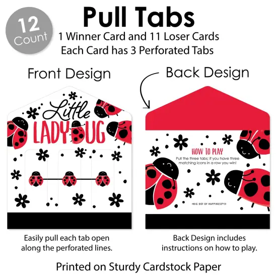 Big Dot of Happiness Happy Little Ladybug - Baby Shower or Birthday Party Game Pickle Cards - Pull Tabs 3-in-a-Row - Set of 12 {6}