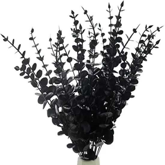 26 Pcs Black Artificial Eucalyptus Stems Faux Halloween Flowers Eucalyptuses Real Touch Leaf Centerpiece Home Decor (26, Black) {3}