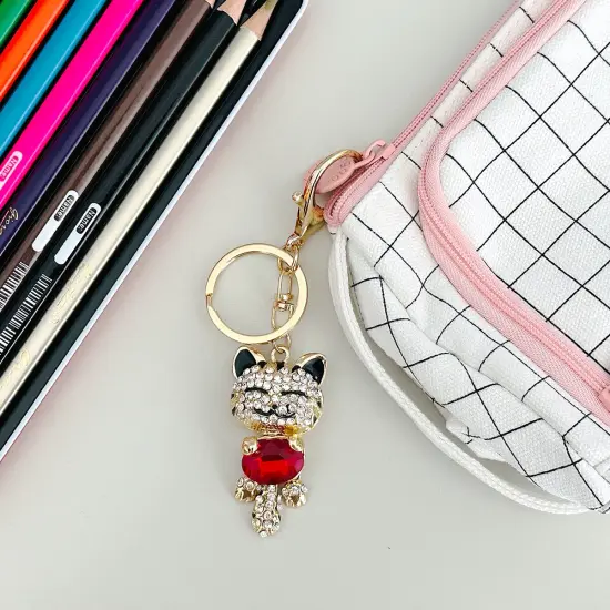 Wrapables Crystal Bling Key Chain Keyring with Tassel Car Purse Handbag Pendant Ruby Kitty {5}
