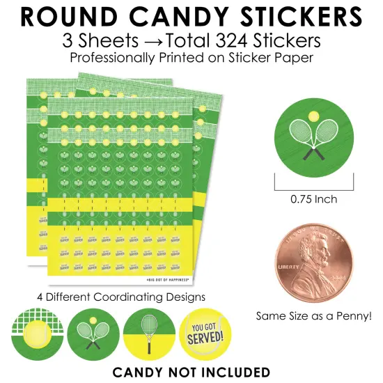 Big Dot of Happiness You Got Served - Tennis - Baby Shower or Tennis Ball Birthday Party Small Round Candy Stickers - Party Favor Labels - 324 Count {4}
