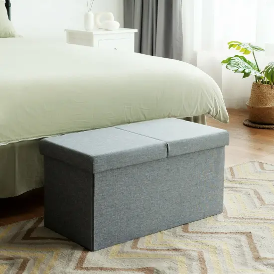 30 Inch Folding Storage Ottoman with Lift Top Light Grey {2}