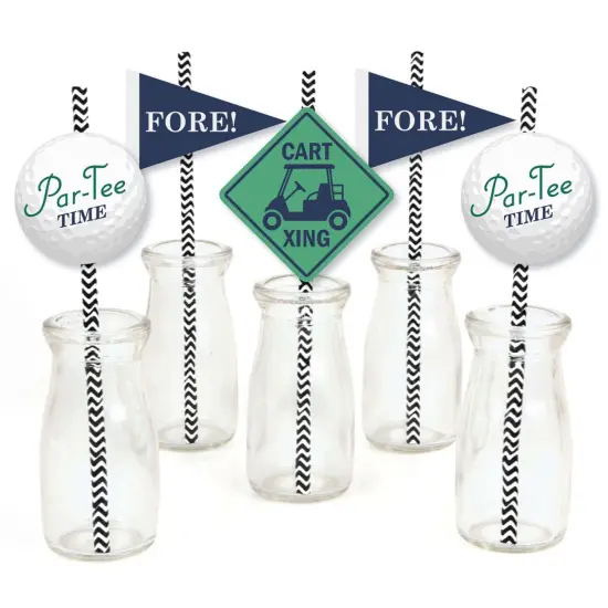 Big Dot of Happiness Par-Tee Time - Golf - Paper Straw Decor - Baby Shower or Birthday Party Striped Decorative Straws - Set of 24 {1}