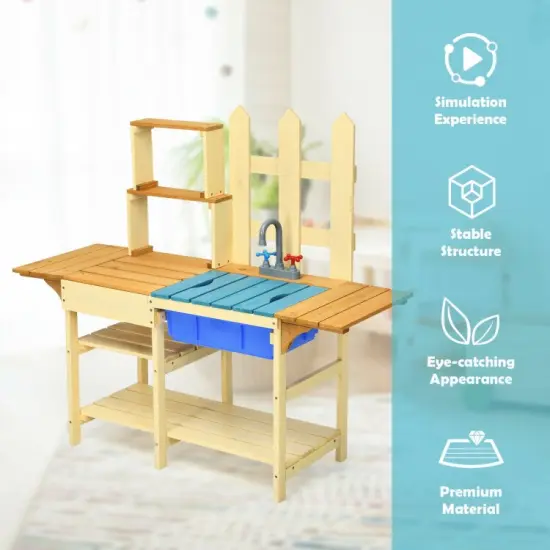 Kid's Outdoor Wooden Pretend Cook Kitchen Playset Toy {5}