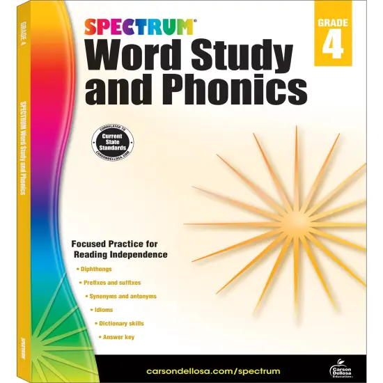 Spectrum Grade 4 Word Study and Phonics Workbook, Language Arts Book Covering Vocabulary, Dictionary Skills, Spelling, Synonyms, Diphthongs, Prefixes, Suffixes, ELA Classroom or Homeschool Curriculum {1}