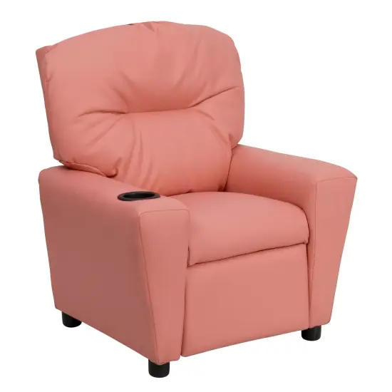 Emma and Oliver Contemporary Kids Recliner with Cup Holder Pink Vinyl {1}