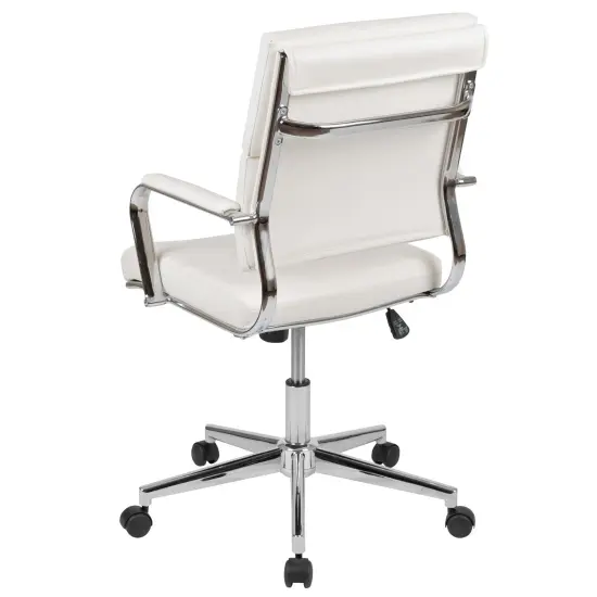 Merrick Lane McEntyre Ergonomic Swivel Office Chair Panel Style Mid-Back Computer Desk Chair with Padded Metal Arms & Base White {4}