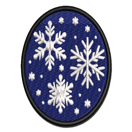 Christmas Snowflakes Multi-Color Embroidered Iron-On or Hook & Loop Patch Applique {1}