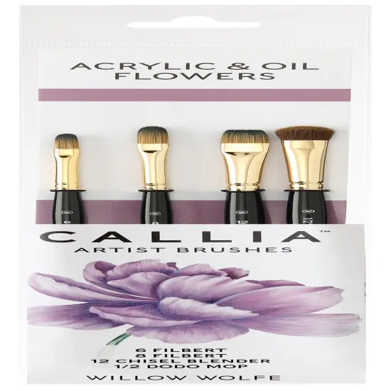 Willow Wolfe Callia Artist Acrylic & Oil Flowers Brush Set-Filberts, Chisel, Dodo Mop {1}