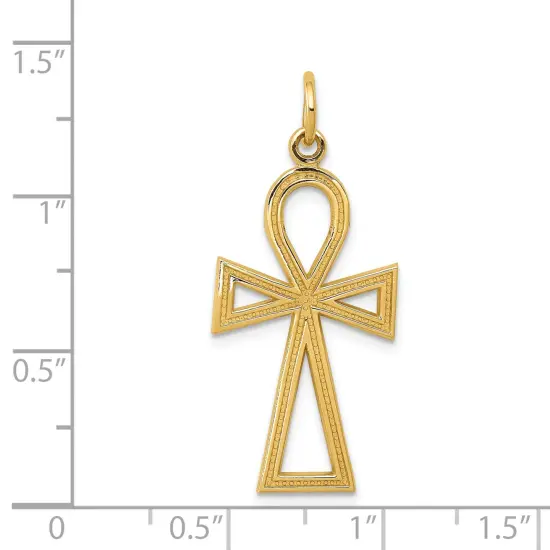 14K Yellow Gold Ankh Cross Charm Egypt Jewelry 37mm x 14mm {2}