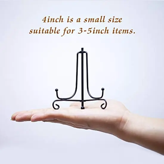 (4 Pack) Iron Display Stand, Black Iron Easel Plate Display Photo Holder Stand, Displays Picture Frames, Decorative Plates, Tablets and Art 4 Inch {3}