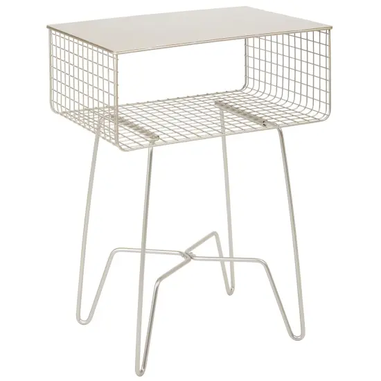 mDesign Steel Side/End Table Nightstand with Storage Shelf Basket {4}