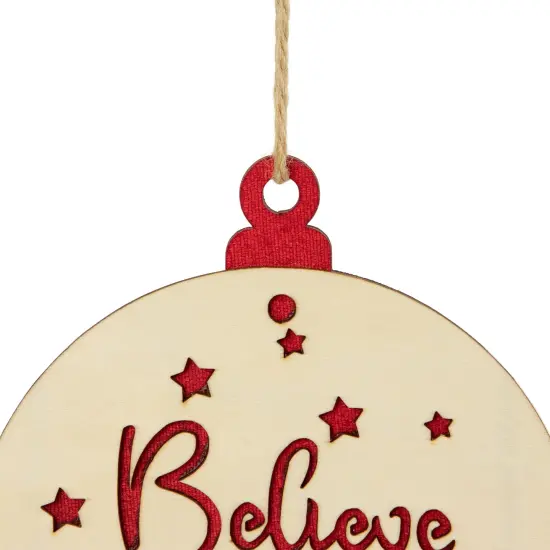 Northlight Snowflake and Star Cutout "Believe" Disc Christmas Ornament - 7" - Red and Beige {4}