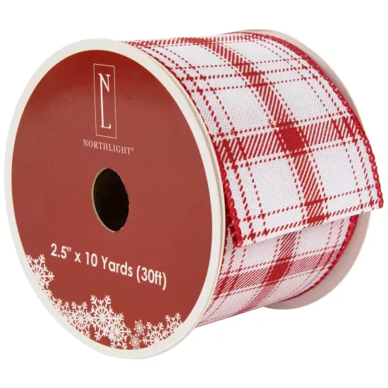 Northlight Red and White Plaid Wired Craft Christmas Ribbon 2.5" x 10 Yards {1}
