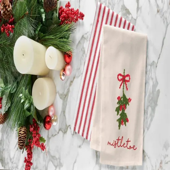 Mistletoe Berries French Knot Cotton Embroidered Flour Sack Kitchen Towel {4}