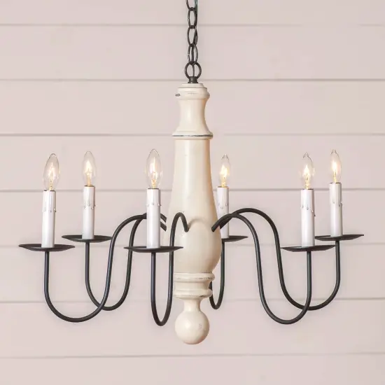 Irvins Country Tinware 6-Arm Large Norfolk Wood Chandelier in Rustic White {3}