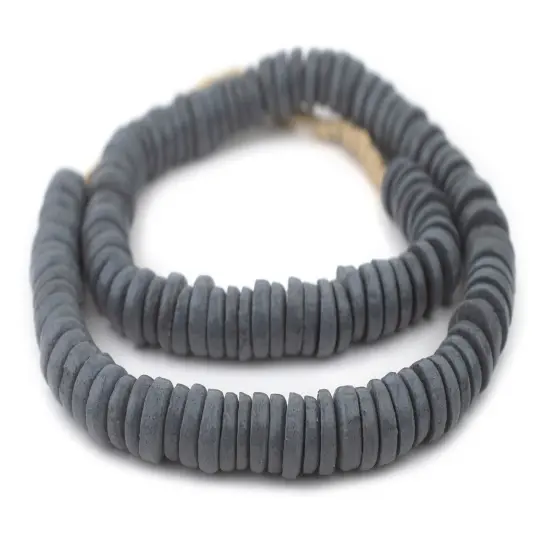 The Bead Chest Dark Grey Ashanti Glass Disk Beads (14mm) {3}