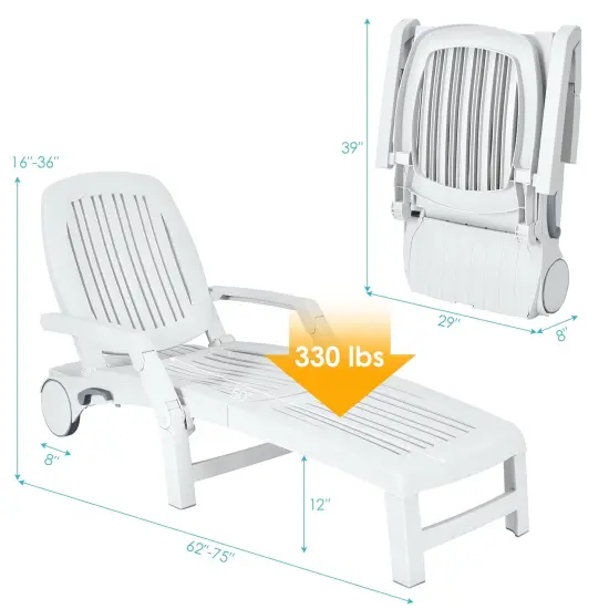 Adjustable Patio Sun Lounger with Weather Resistant Wheels White {4}
