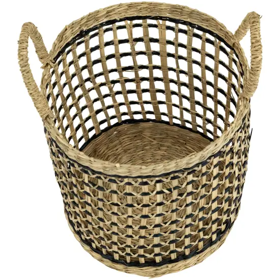 Northlight Set of 3 Open Honeycomb Weave Seagrass Storage Baskets with Handles 11.75" Beige {6}