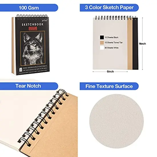 50 Pack Drawing Set Sketch Kit, Pro Art Sketching Supplies with 3-Color Sketchbook, Graphite, and Charcoal Pencils for&nbsp;Artists Adults Teens Beginner Kid, Ideal for Shading, Blending {5}