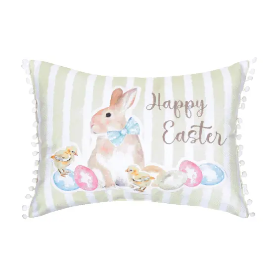 Spring "Happy Easter" Bunny Rabbit Eggs Duckling Chicks Accent Pillow, 13" x 18" {1}