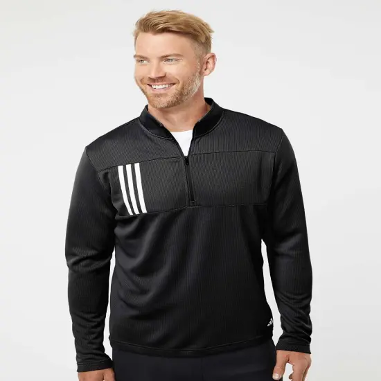 Adidas&reg; 3-Stripes Double Knit Quarter-Zip Pullover Black/ grey two {4}