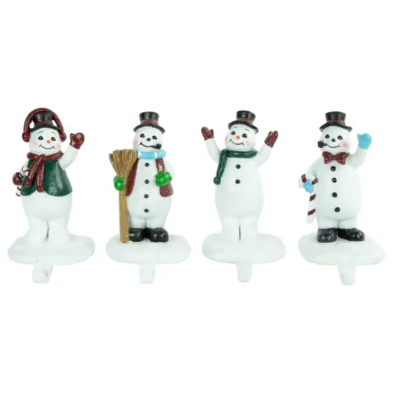 Northlight Winter Ready Glitter Snowman Christmas Stocking Holders - 7" - Set of 4 White {1}