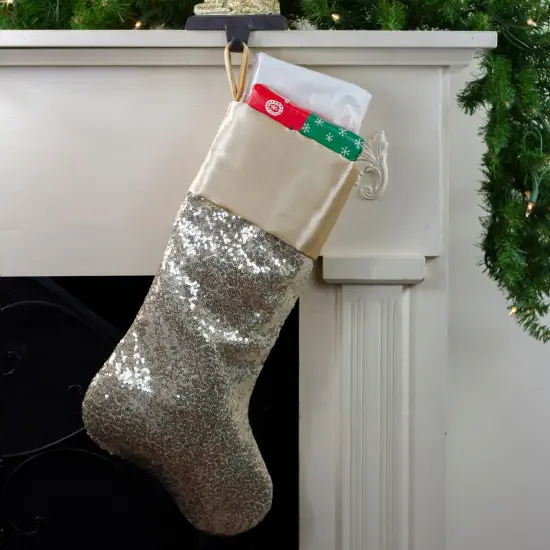 Northlight 22" Golden Metallic Sequined Christmas Stocking with Satin Cuff {3}