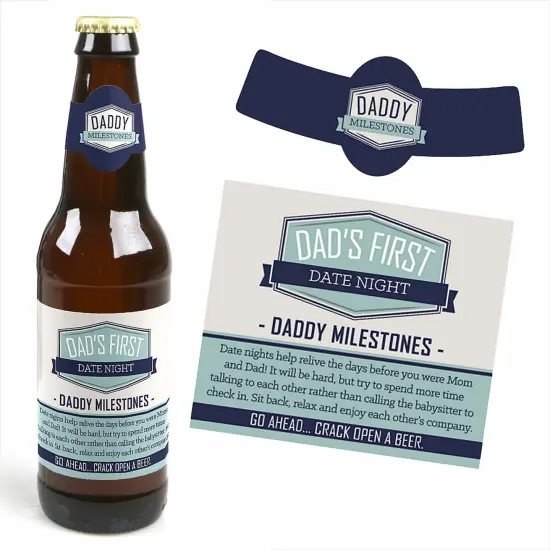 Big Dot of Happiness Daddy's First Milestones - Decorations for Men - 6 Beer Bottle Label Stickers and 1 Carrier {7}