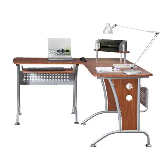 Techni Office Solutions 67" Brown and Gray Durable L-Shaped Computer Desk {4}
