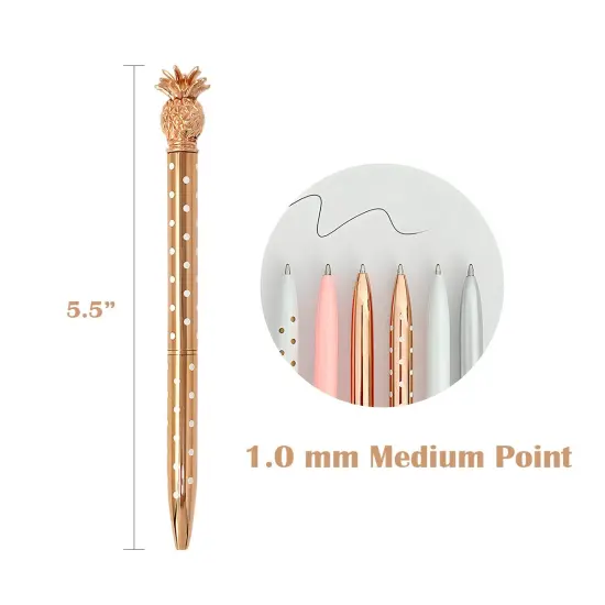 Wrapables Novelty Pineapple Ballpoint Pens, 1.0mm Medium Point Retractable Metal Pens with Refills (Set of 6 Pens + 6 Refills) {2}