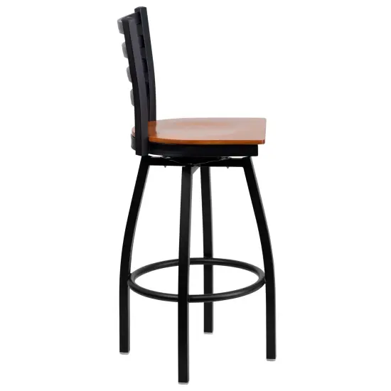 Emma and Oliver 2 Pack Ladder Back Swivel Metal Barstool BurgVYL/BlackMetal {9}