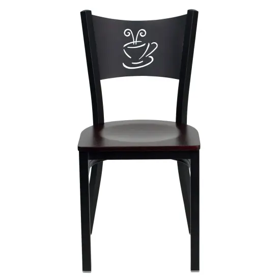 Emma and Oliver 2 Pack Coffee Back Metal Restaurant Chair Mahogany/BlackMetal {2}