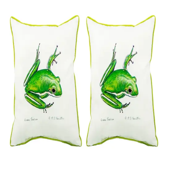 Pair of Betsy Drake Tree Frog Small Outdoor/Indoor Pillows 12 Inch X 12 Inch {1}