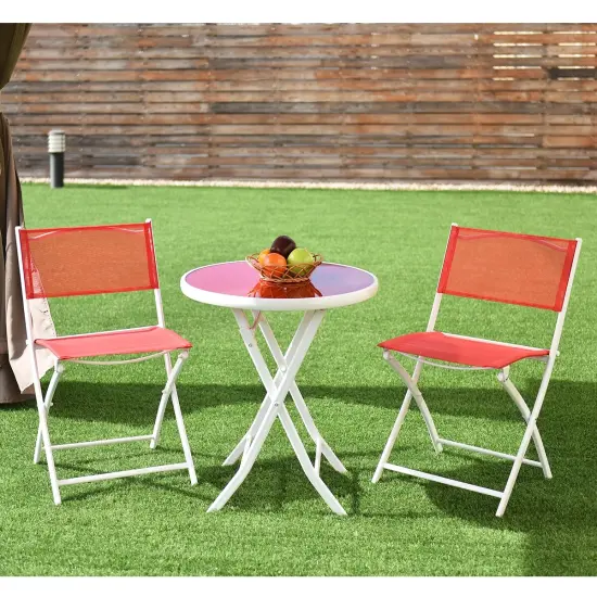 3 Pieces Patio Folding Bistro Set for Balcony or Outdoor Space Red {6}