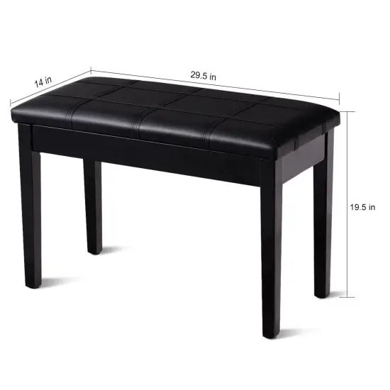 Solid Wood PU Leather Piano Double Duet Keyboard Bench Black {5}