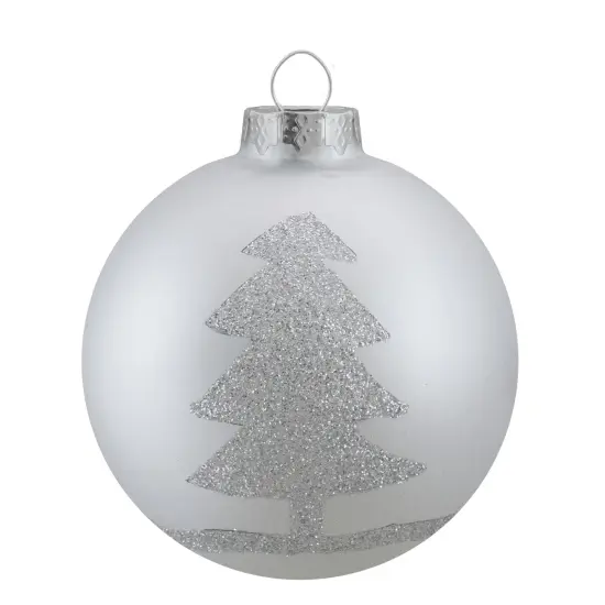 Northlight Set of 4 Silver Glass Ball Christmas Ornaments 3.25" (80mm) {4}