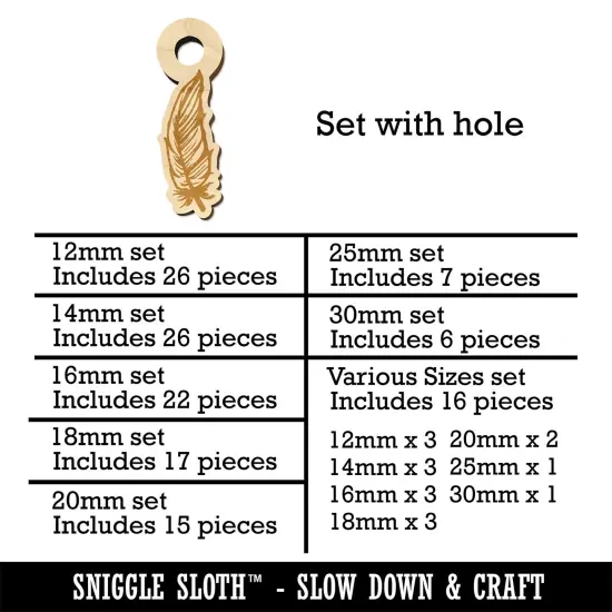 Hand Drawn Feather Doodle Mini Wood Shape Charms Jewelry DIY Craft {1}