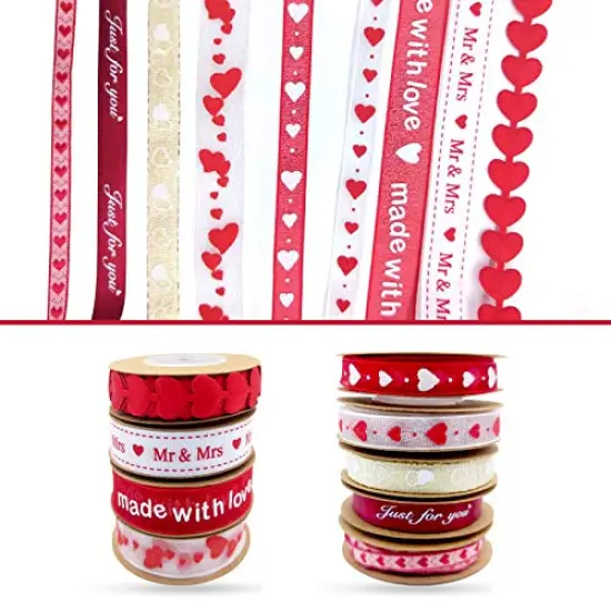 9 Rolls Hearts Ribbon Set - Valentine's Day Mother's Day Satin Ribbon, Printed Heart Ribbons for Gift Wrapping, Wedding Birthday Party Decorations, Crafts DIY Supplies (Valentine) {5}