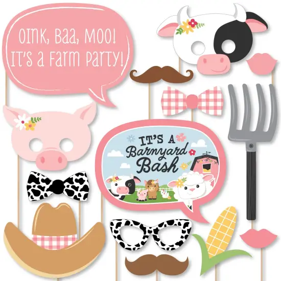 Big Dot of Happiness Girl Farm Animals - Pink Barnyard Baby Shower or Birthday Party Photo Booth Props Kit - 20 Count {1}